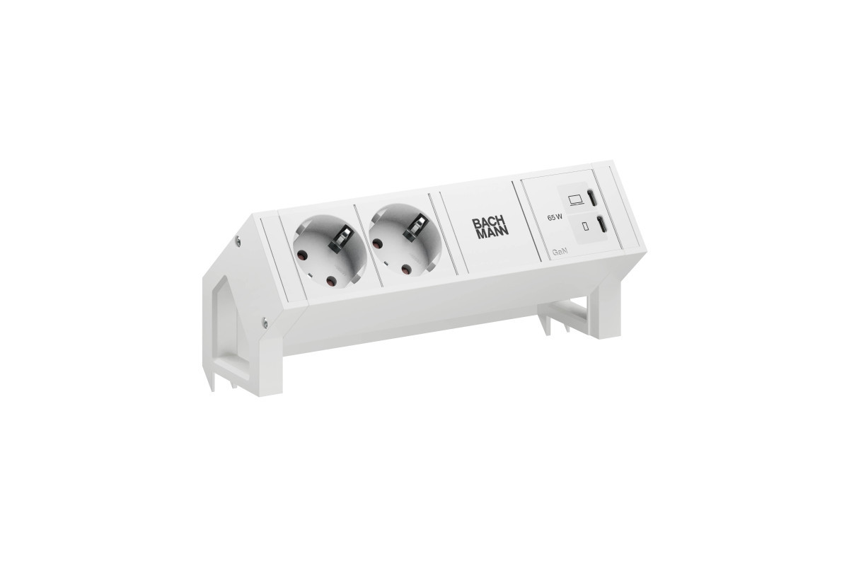 Bachmann Opbouw stopcontacten Desk 2 - 2X 230V ra + 1X usb C/C CHRGR 65W - 0,2M GST O.G. - incl. kle