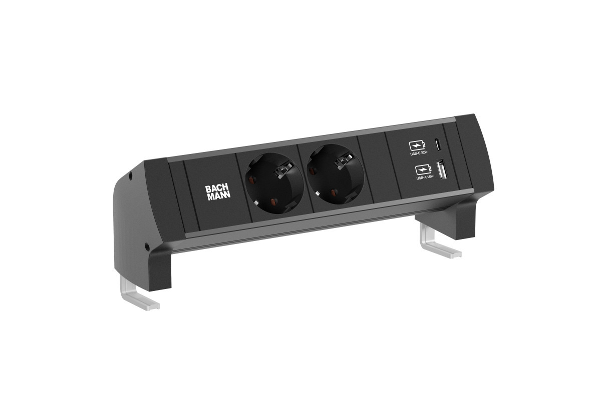 Bachmann Opbouw stopcontacten Desk Style - 2X 230V ra + 1X usb A/C CHRGR - 0,2M GST O.G. - incl. kle