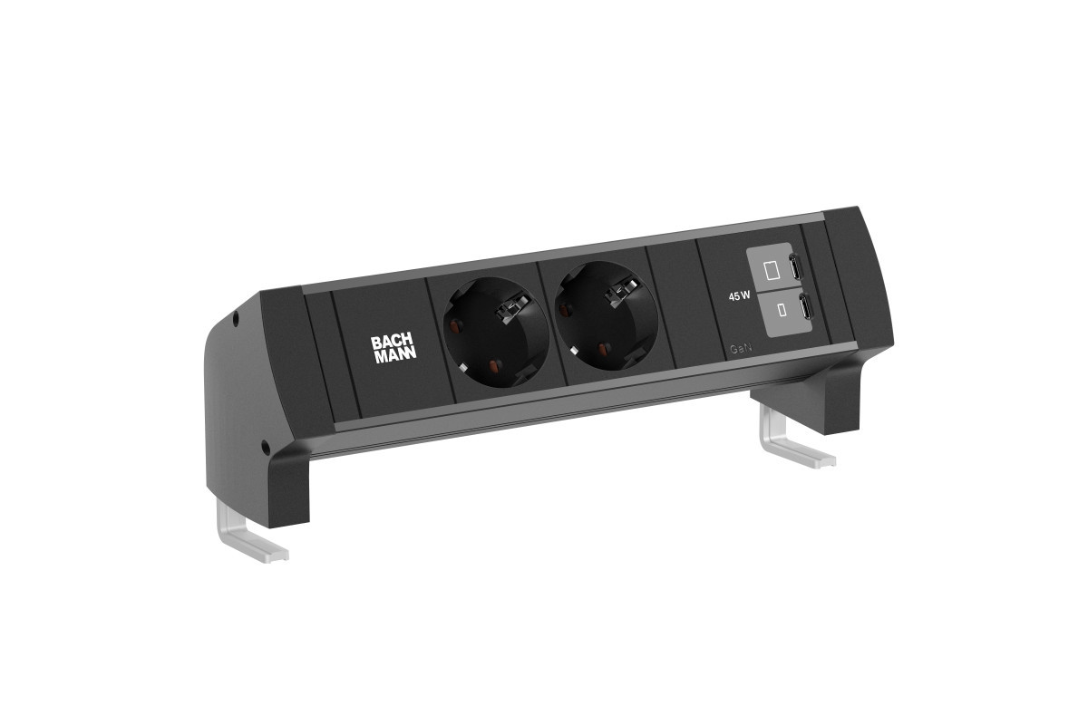 Bachmann Opbouw stopcontacten Desk Style - 2X 230V ra + 1X usb C/C CHRGR 45W - 0,2M GST O.G. - incl.