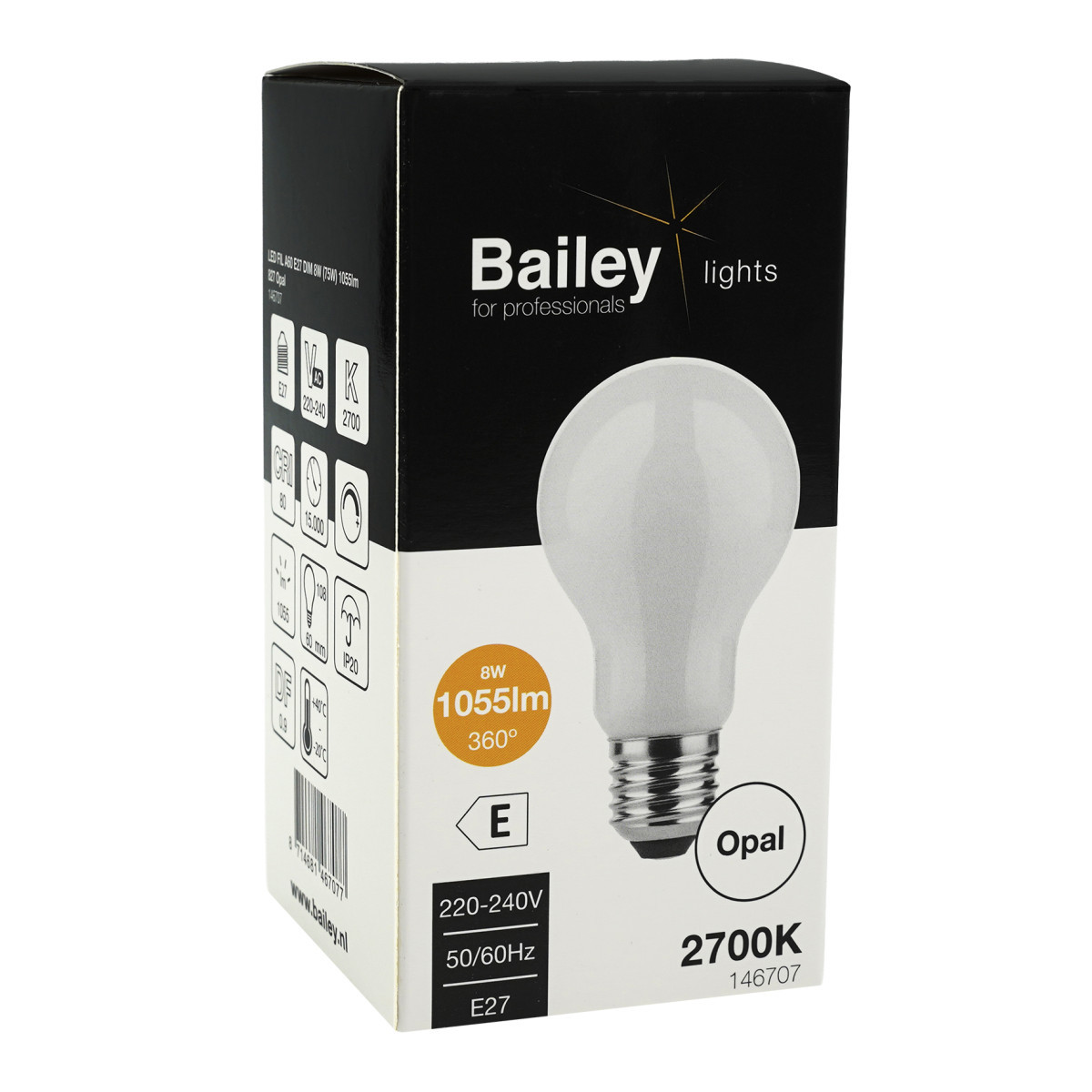 Bailey LED Filament GLS Led Fil a60 e27 dim 8W (75W) 1055LM 827 opaal