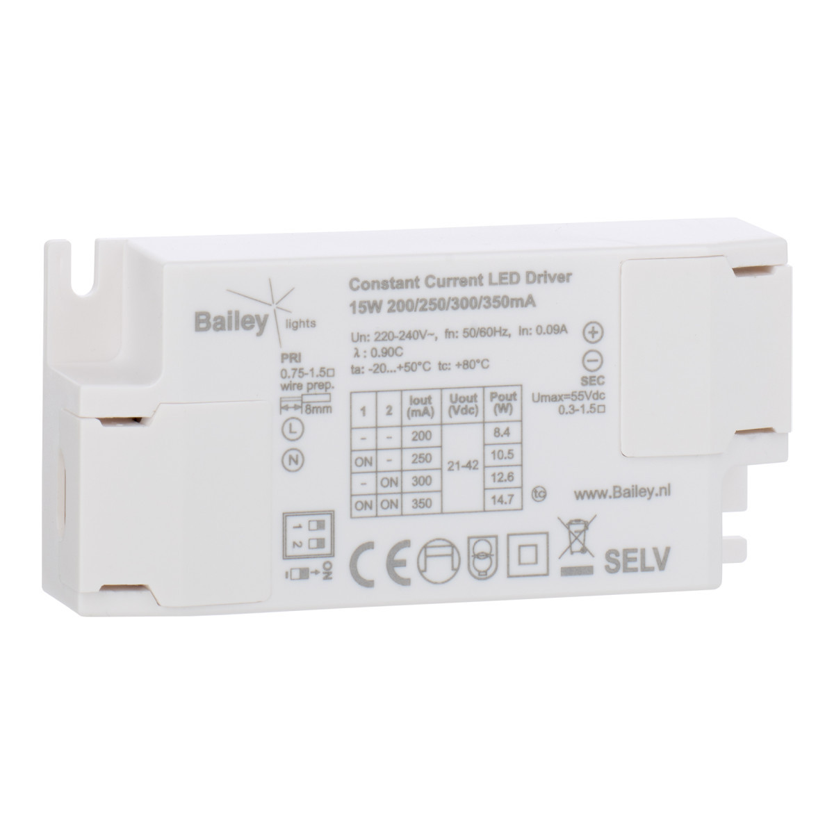 Bailey Light control Topo CC led driver 15W 200/250/300/350ma ip20