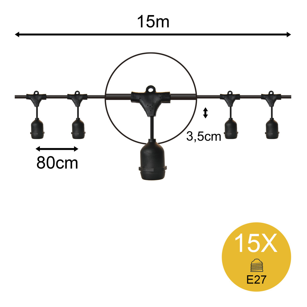 Bailey Party light string Light String pendel 15M 15X e27 ip44