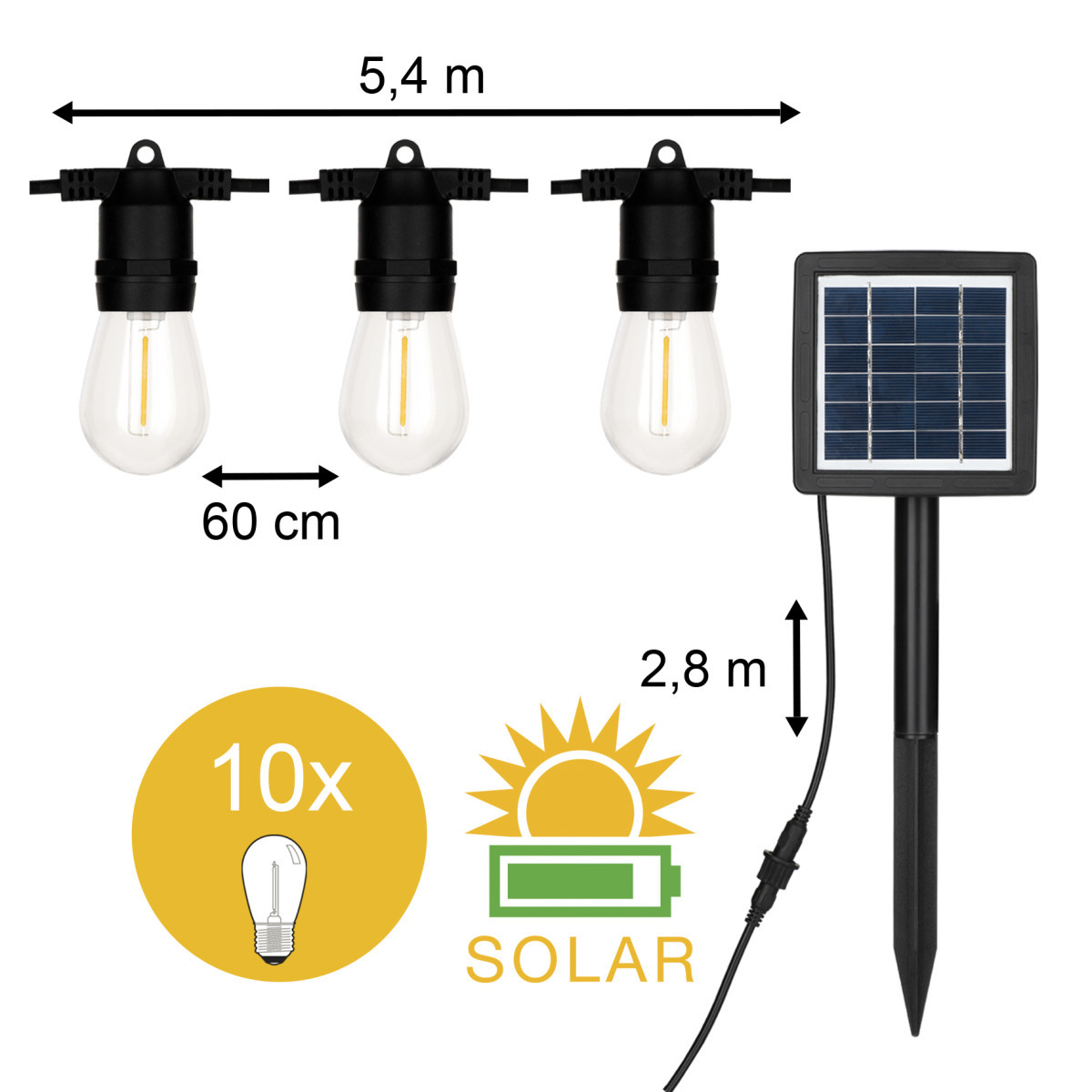 Bailey Party light string Solar Light string 5.4M 10ST led fil ST45 ip44