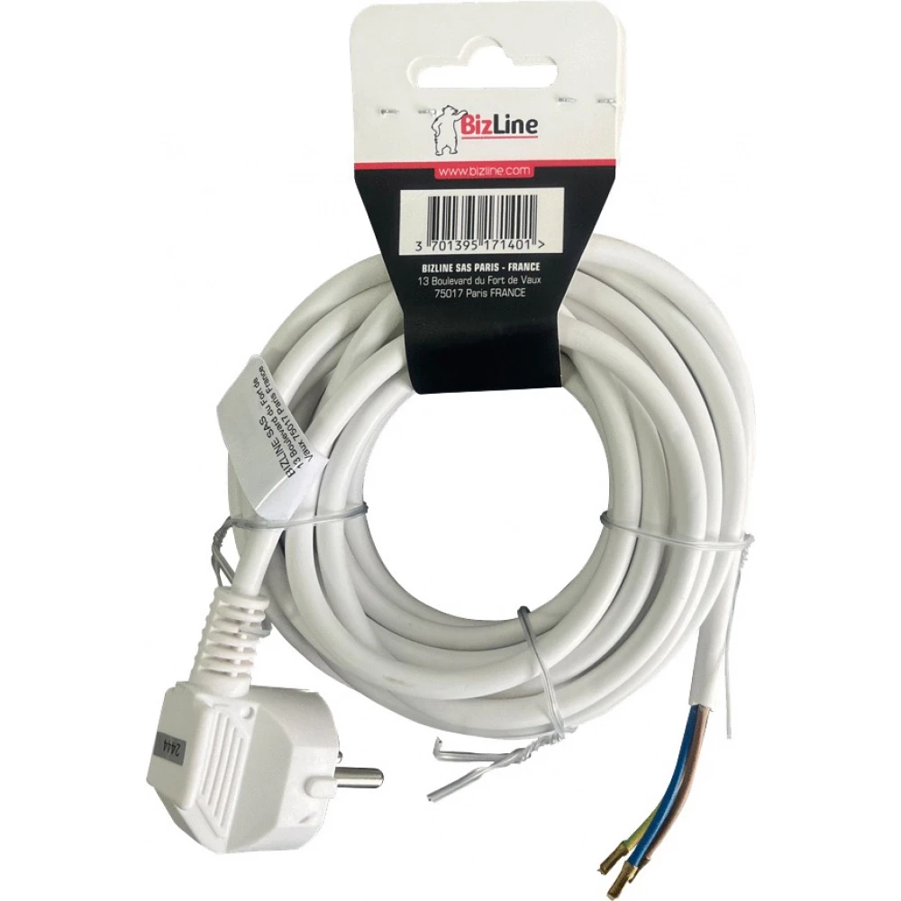 Bizline Aansluitleiding randaardesteker schuin 3G0.75MM2 wit 5M