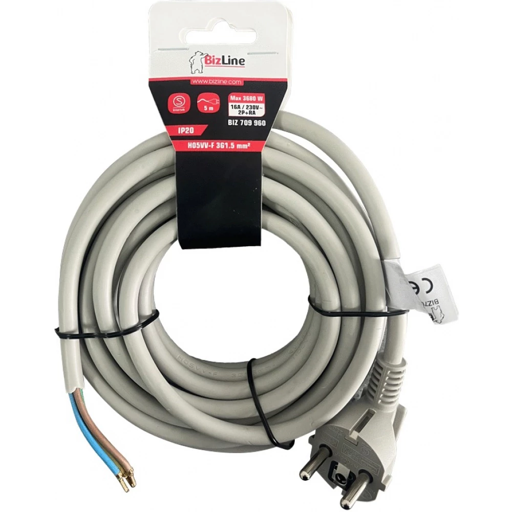 Bizline Aansluitleiding randaardesteker schuin 3G1.5MM2 grijs 5M