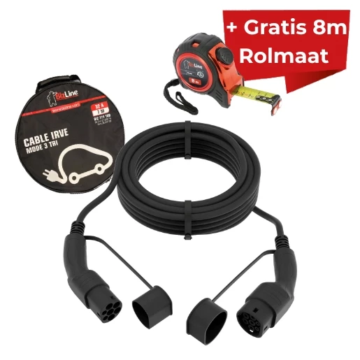 Bizline Laadkabel met drie fasen irve 32 A mode 3 zwart met tas - 7 M + gratis rolmaat 8M