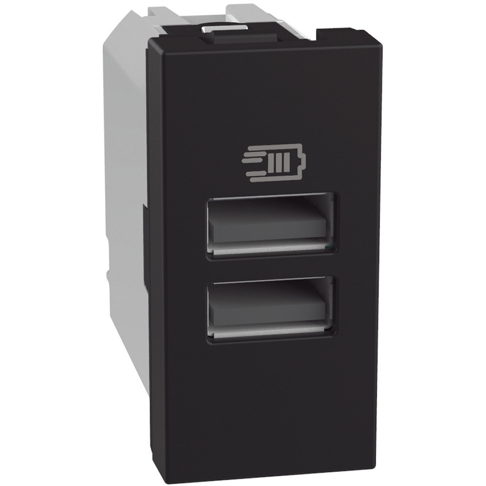 BTicino Schakelmateriaal Light Now usb oplader type a+a - 15W - 1 module - zwart