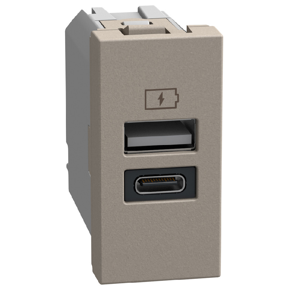 BTicino Schakelmateriaal Light Now usb oplader type a+c - 15W - 1 module - stone