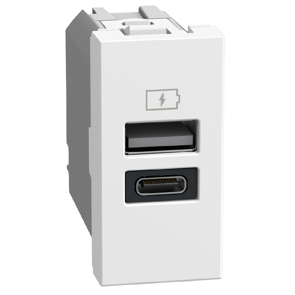 BTicino Schakelmateriaal Light Now usb oplader type a+c - 15W - 1 module - wit
