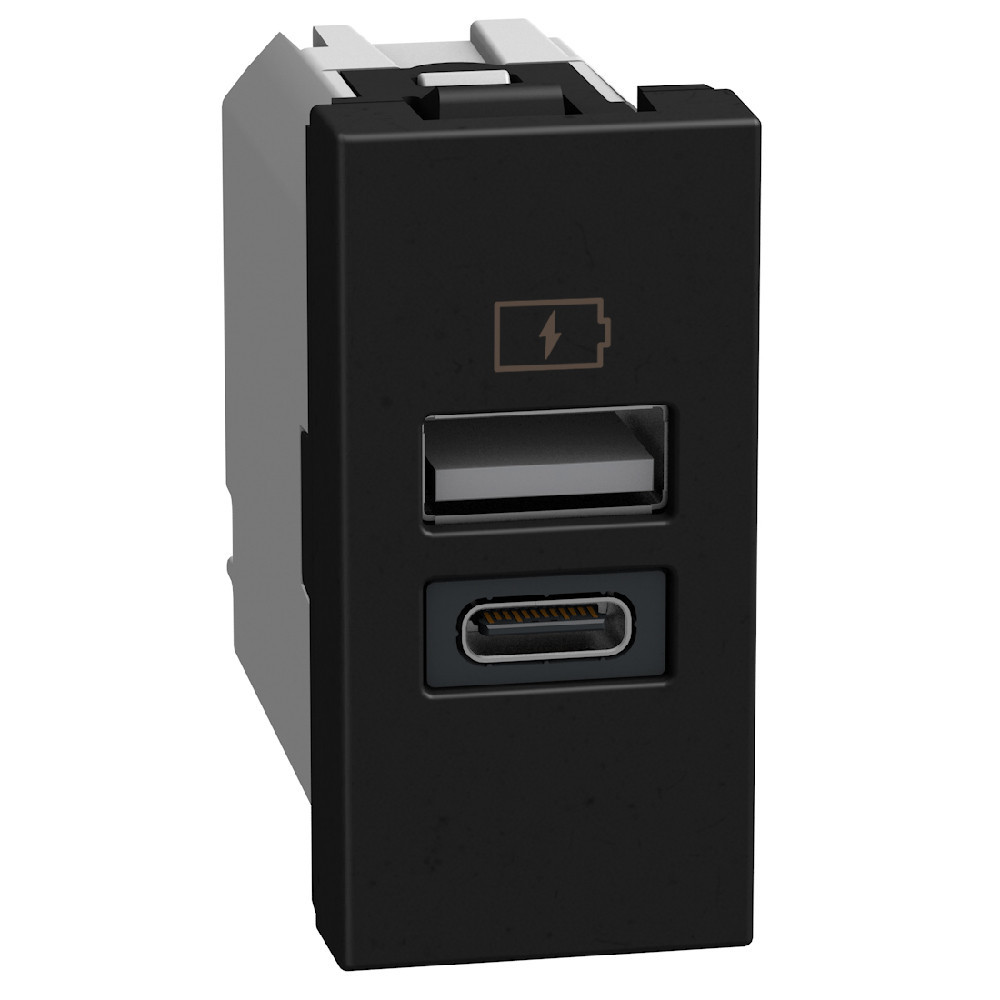 BTicino Schakelmateriaal Light Now usb oplader type a+c - 15W - 1 module - zwart