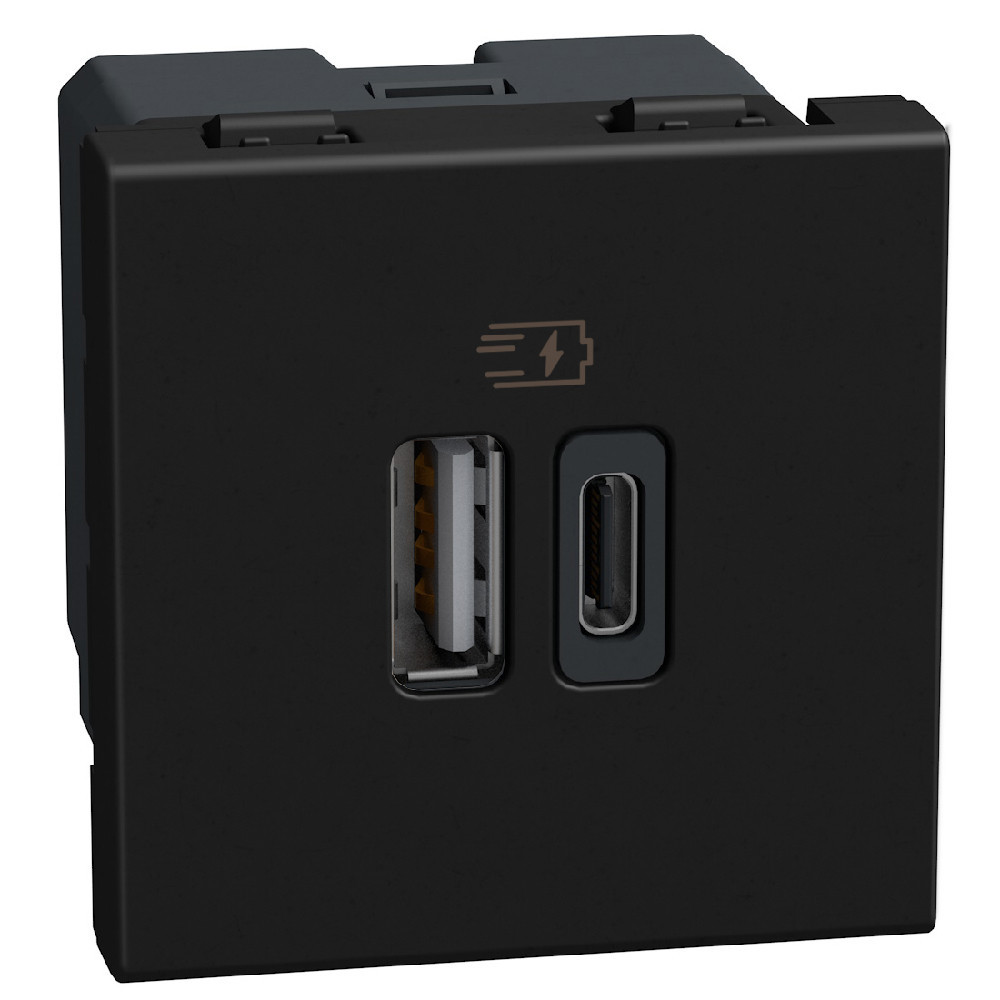 BTicino Schakelmateriaal Light Now usb oplader type a+c - 15W - 2 modules - zwart