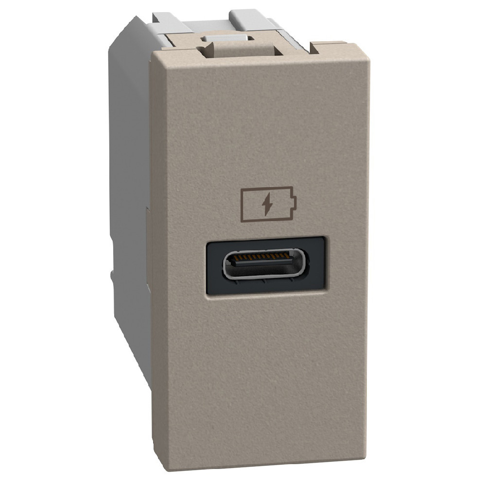 BTicino Schakelmateriaal Light Now usb oplader type C - 20W power delivery - 1 module - stone