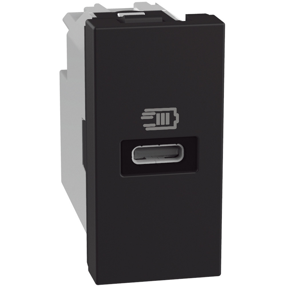 BTicino Schakelmateriaal Light Now usb oplader type C - 20W power delivery - 1 module - zwart