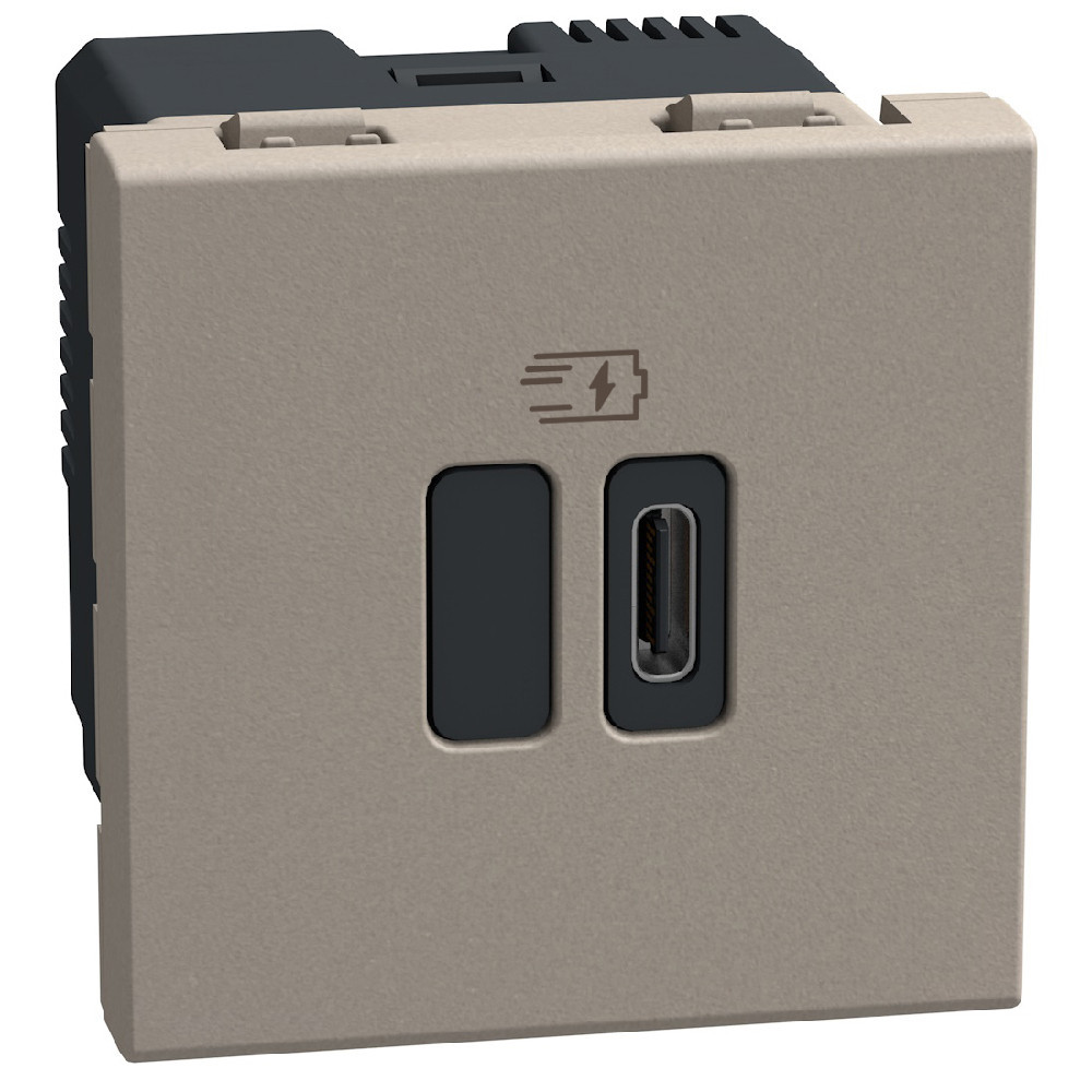 BTicino Schakelmateriaal Light Now usb oplader type C - 45W power delivery - 2 modules - stone