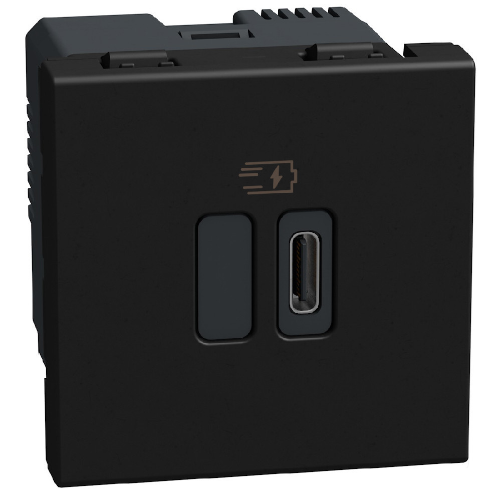 BTicino Schakelmateriaal Light Now usb oplader type C - 45W power delivery - 2 modules - zwart