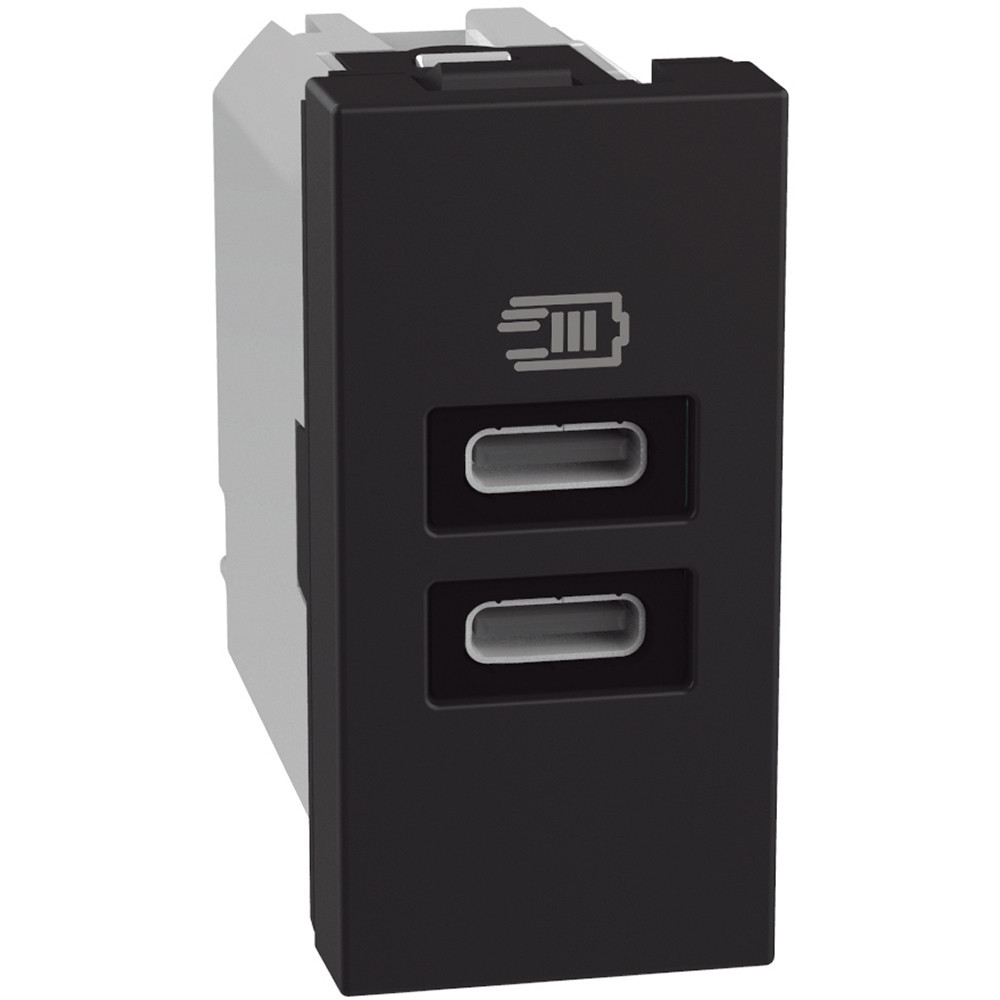 BTicino Schakelmateriaal Light Now usb oplader type C+C - 15W - 1 module - zwart