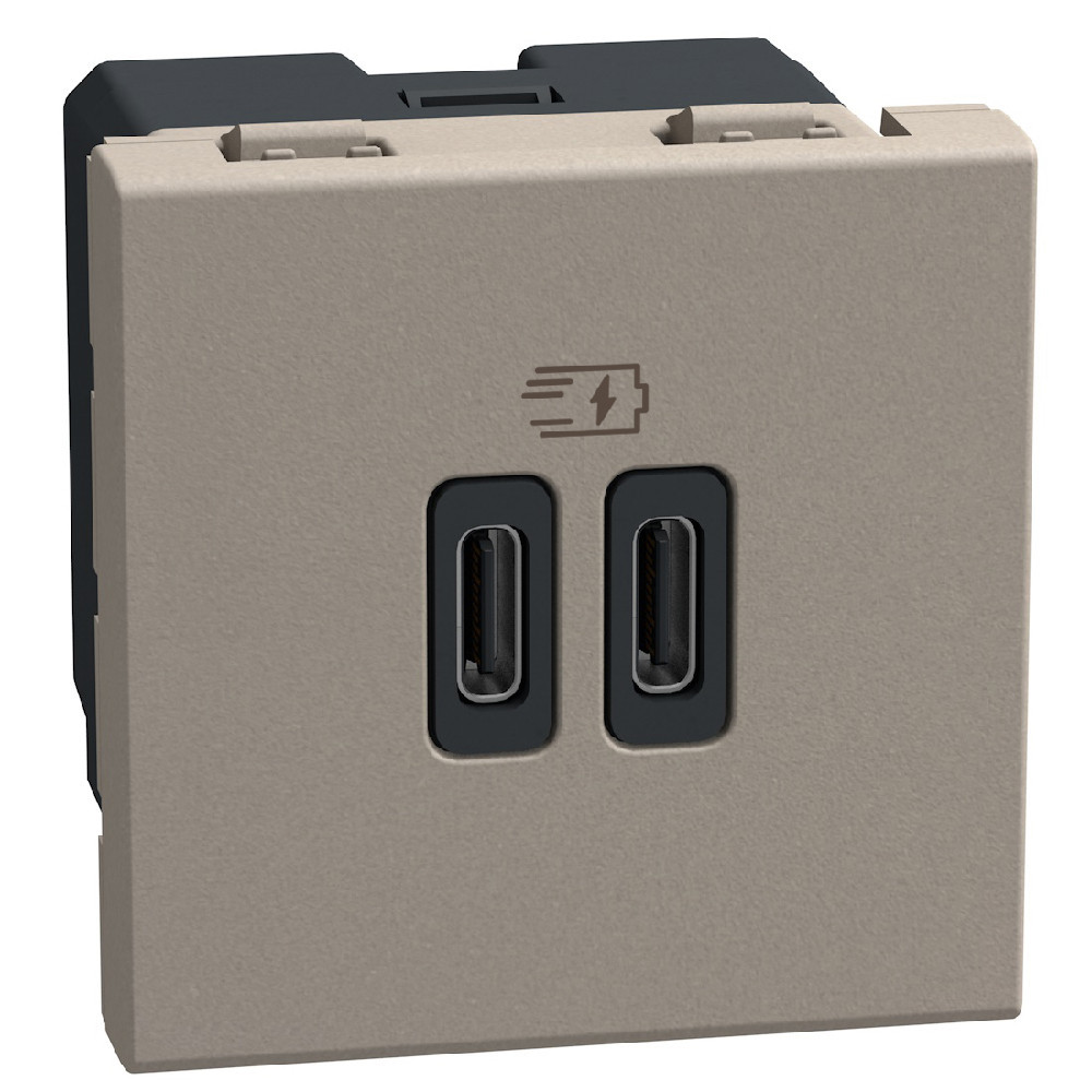 BTicino Schakelmateriaal Light Now usb oplader type C+C - 15W - 2 modules - stone