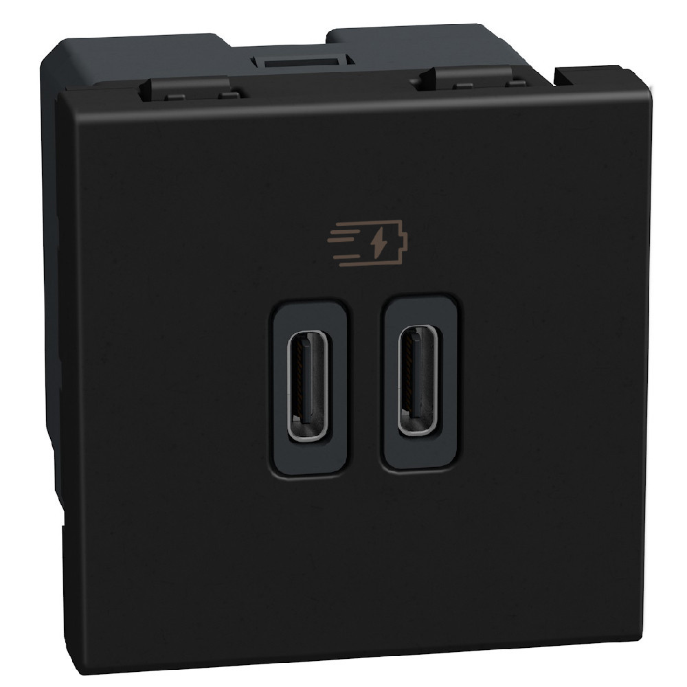 BTicino Schakelmateriaal Light Now usb oplader type C+C - 15W - 2 modules - zwart