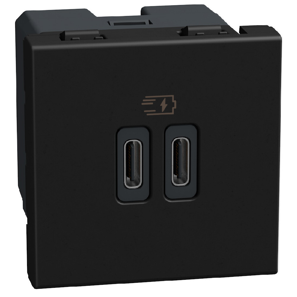 BTicino Schakelmateriaal Light Now usb oplader type C+C - 20W power delivery - 2 mod - zwart