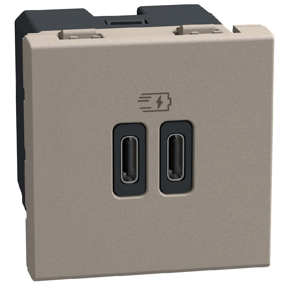 BTicino Schakelmateriaal Light Now usb oplader type C+C - 20W power delivery - 2 modules stone