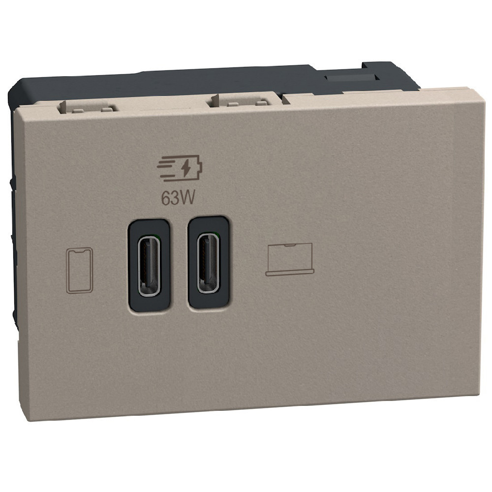 BTicino Schakelmateriaal Light Now usb oplader type C+C - 65W power delivery - 3 modules -stone