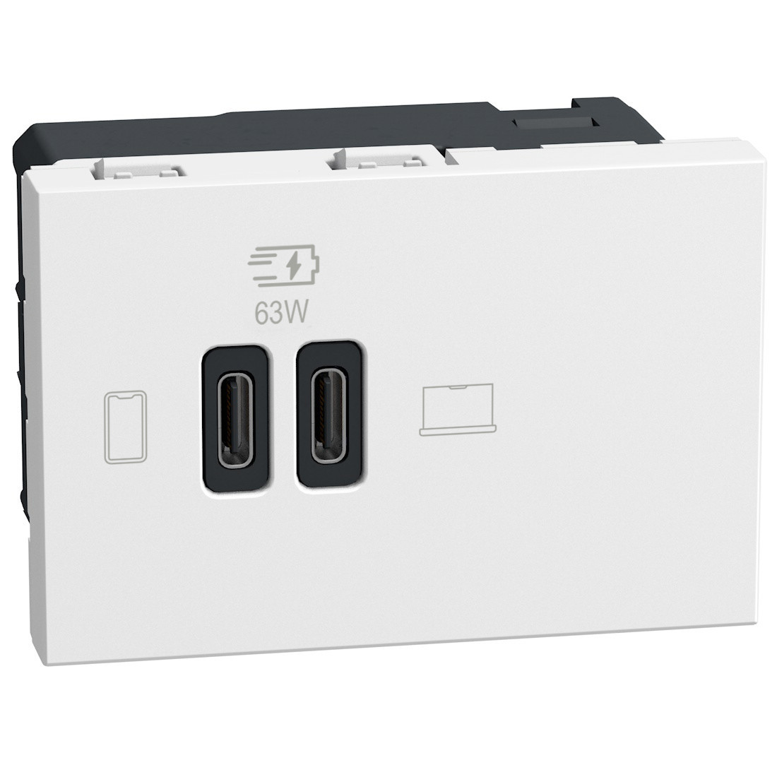 BTicino Schakelmateriaal Light Now usb oplader type C+C - 65W power delivery - 3 modules - wit