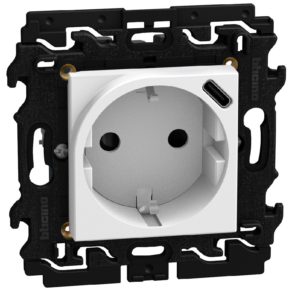 BTicino Schakelmateriaal Light Now WCD 2p+a met usb type C oplader - 2 modules - wit