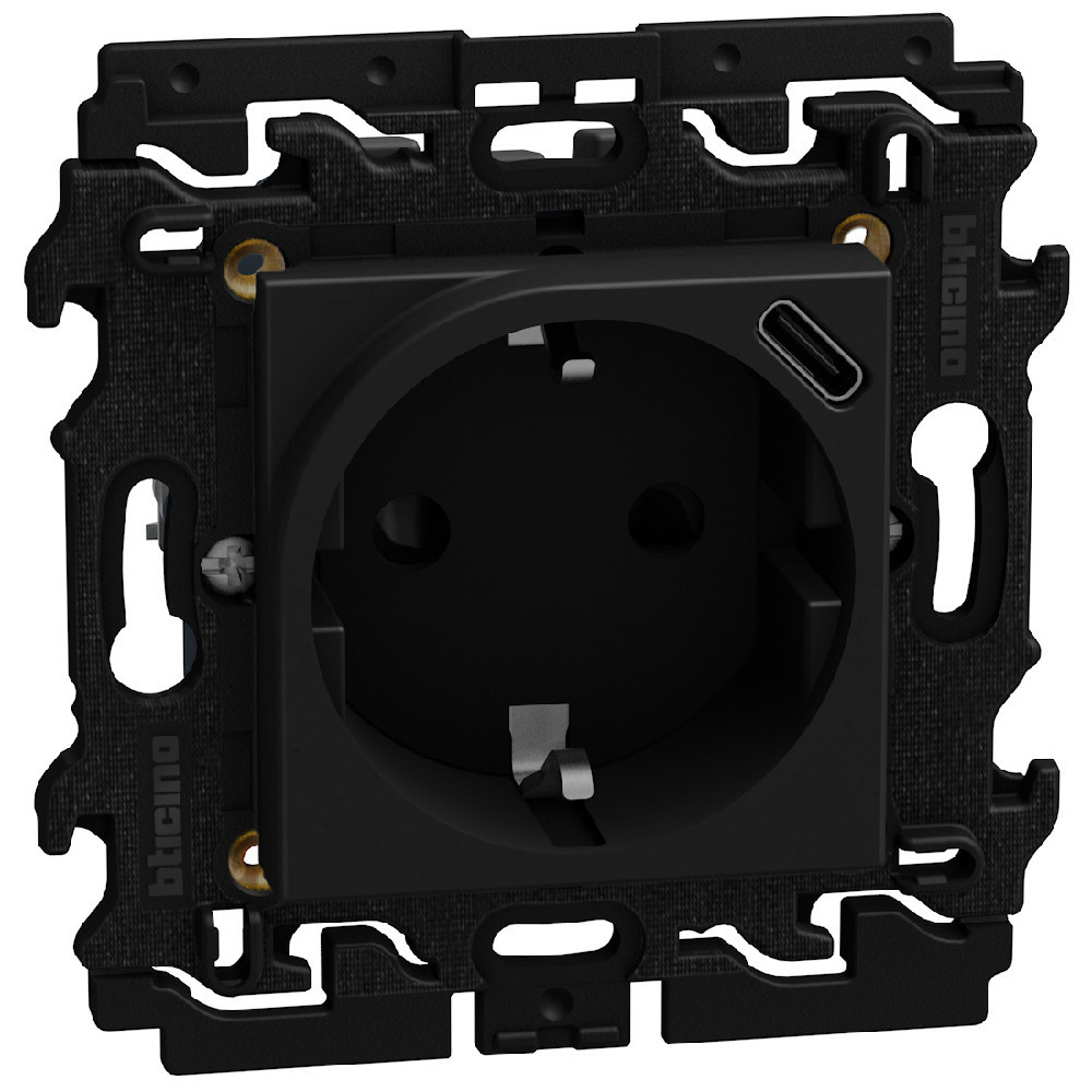 BTicino Schakelmateriaal Light Now WCD 2p+a met usb type C oplader - 2 modules - zwart