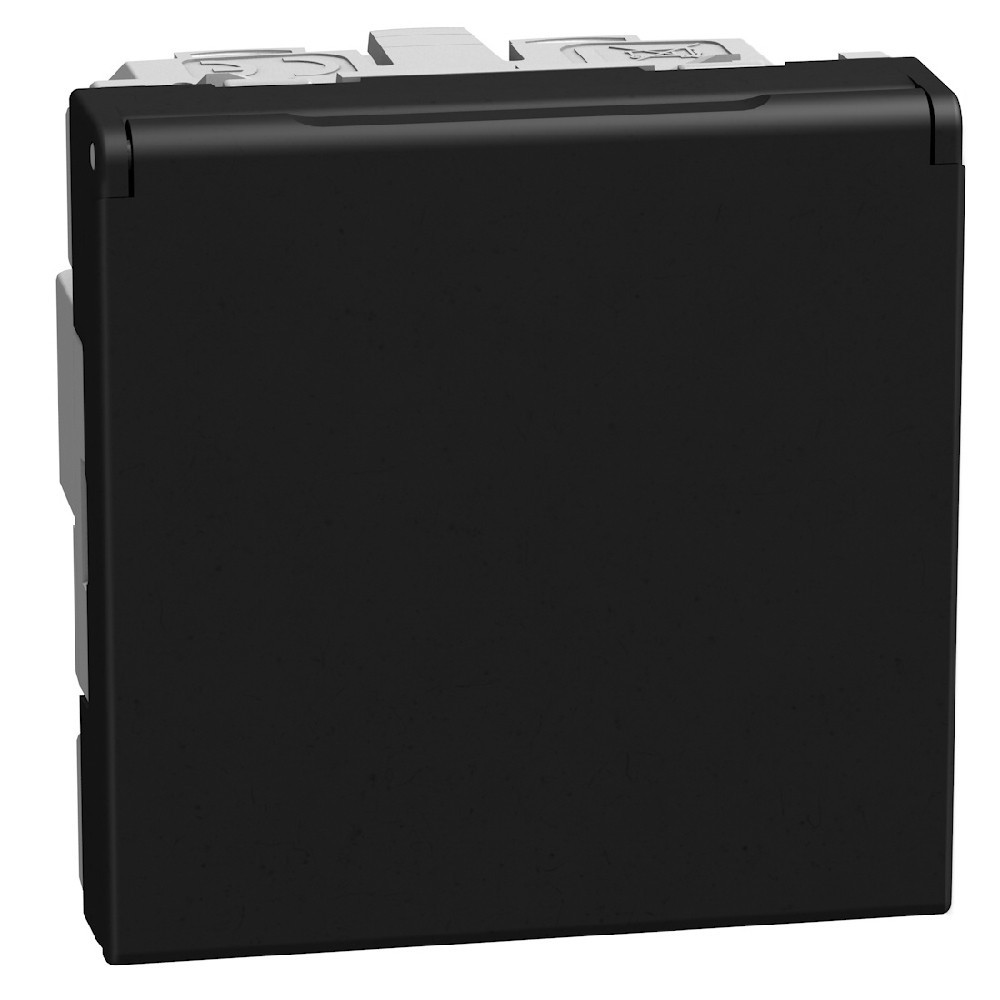 BTicino Schakelmateriaal Light Now WCD 2p+penaarde met klapdeksel - 2 modules - zwart