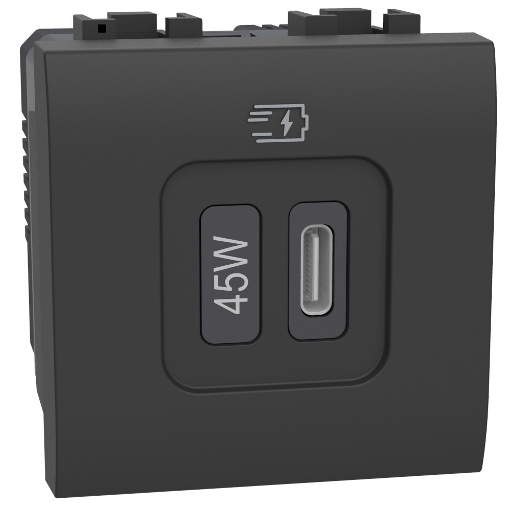 BTicino Schakelmateriaal Living Light usb-C lader, powerdelivery 45 watt, 2 modules, antraciet