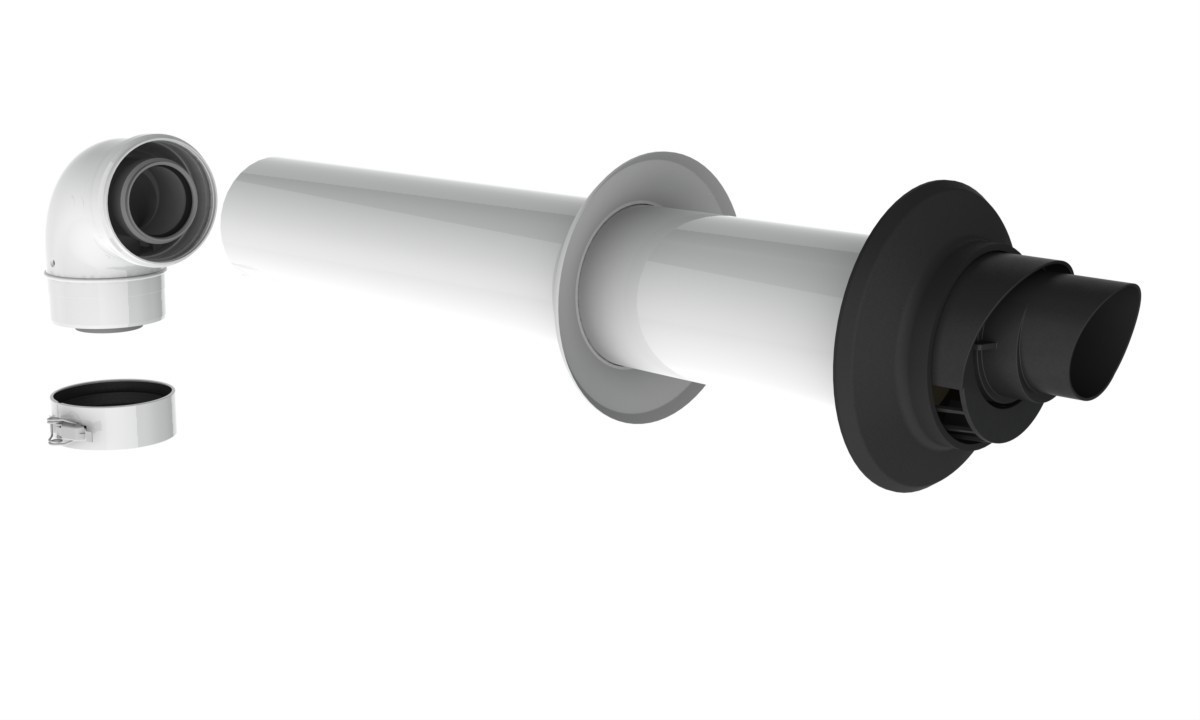 Burgerhout Geveldoorvoer 60/100 MM concentrisch HR PP zwart/wit L=765 MM + bocht 90&deg;