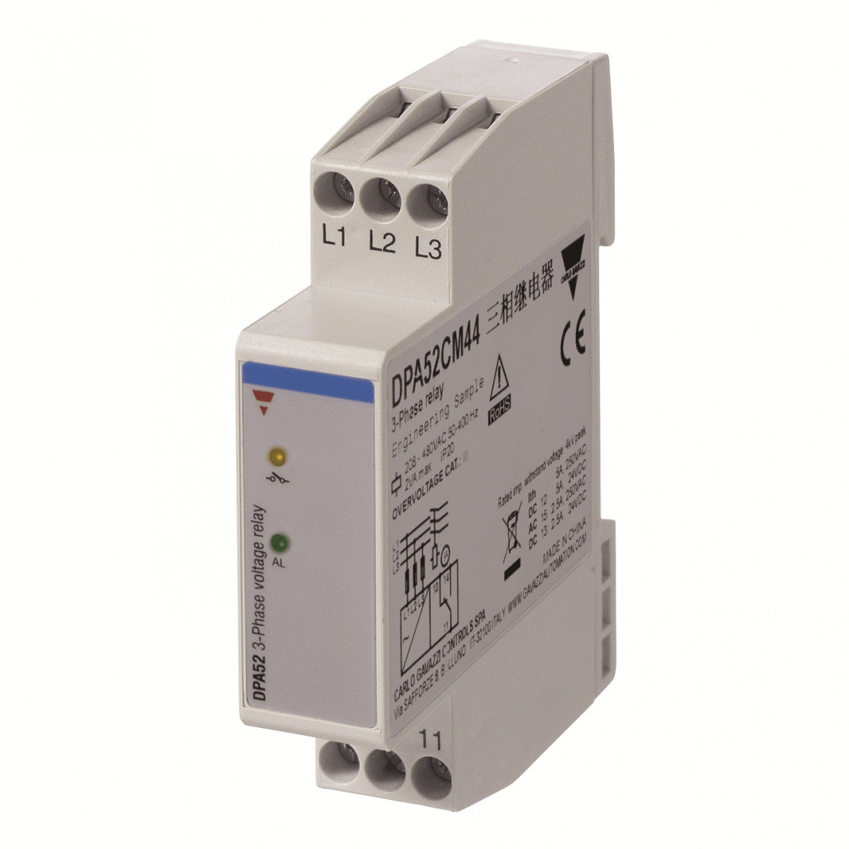 Carlo Gavazzi CG fasebew.rel 3-fase volg&breuk 125-624vac switch.M 17,5 MM din-rail