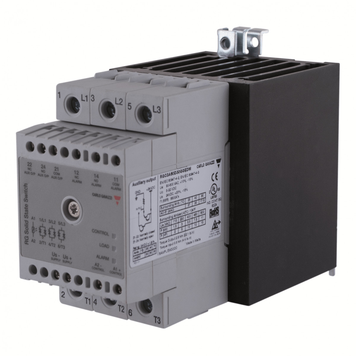 Carlo Gavazzi CG solid state 2-fase ZS 600vac 3x40aac inp 5-32VDC E bew.func ext-DC
