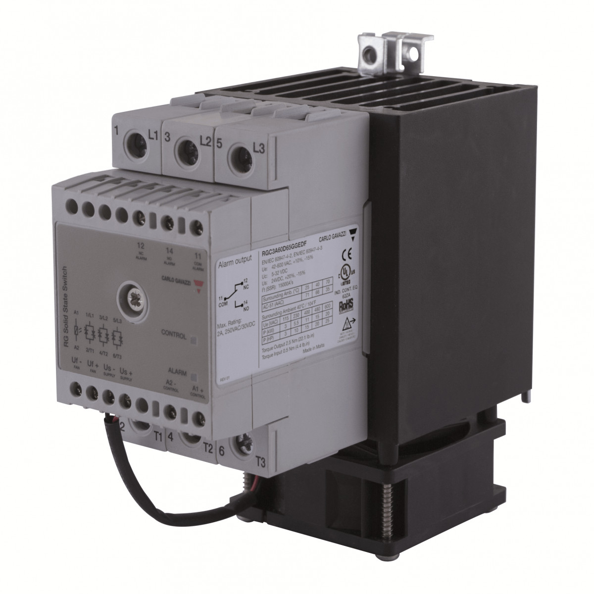 Carlo Gavazzi CG solid state 2-fase ZS 600vac 3x75aac inp 5-32VDC E over temp ext-ac