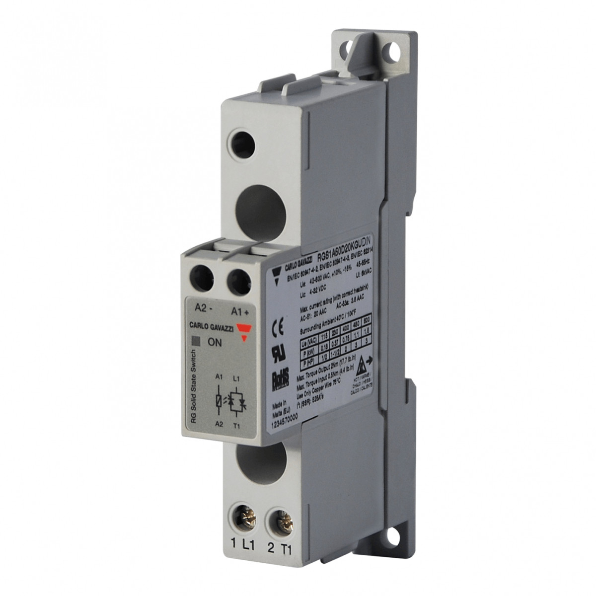 Carlo Gavazzi CG solid state relais 1-fase ZC 600vac/10aac inp 4-32VDC U-SCHR din-RL