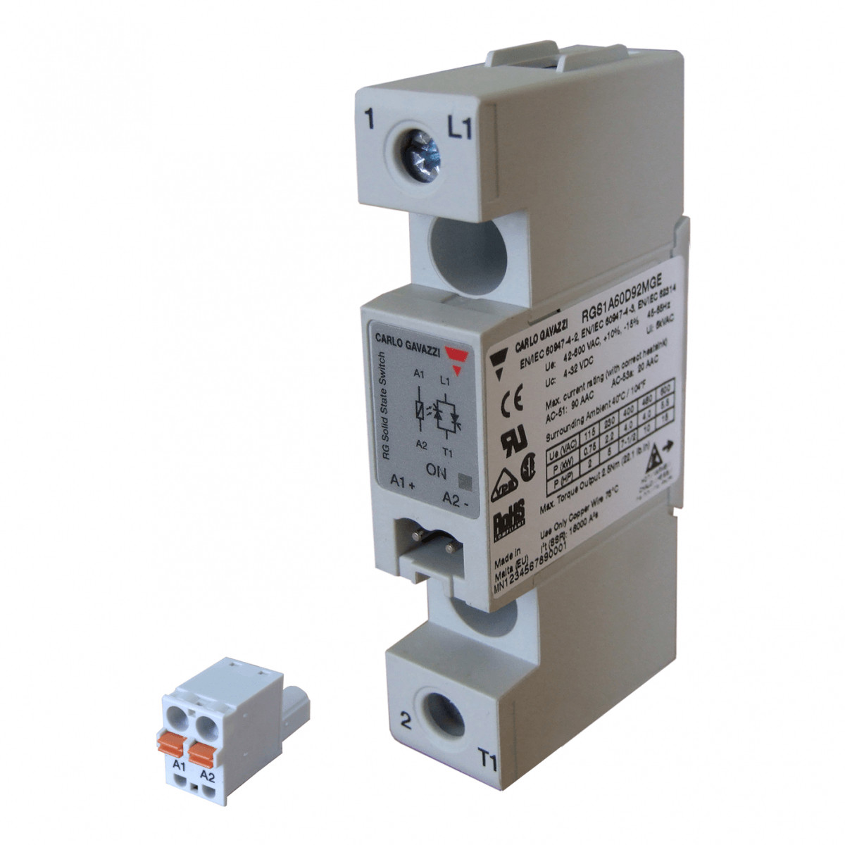 Carlo Gavazzi CG solid state relais 1-fase ZC 600vac/50aac I 4-32VDC E-KL box TH.pad