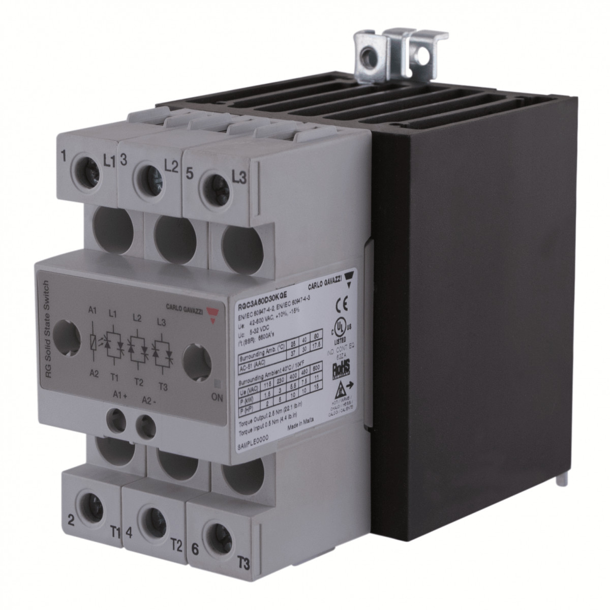 Carlo Gavazzi CG solid state relais 2-fase ZS 600vac 3x40aac inp 5-32VDC E-schroef