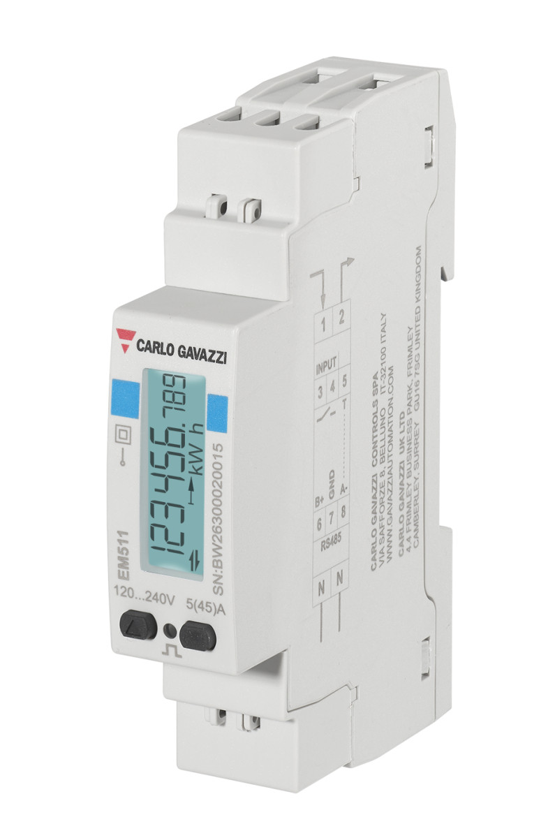 Carlo Gavazzi EM511 CG 1-fase KWH-meter digt 45aac 240VLN RS485 dig in mid