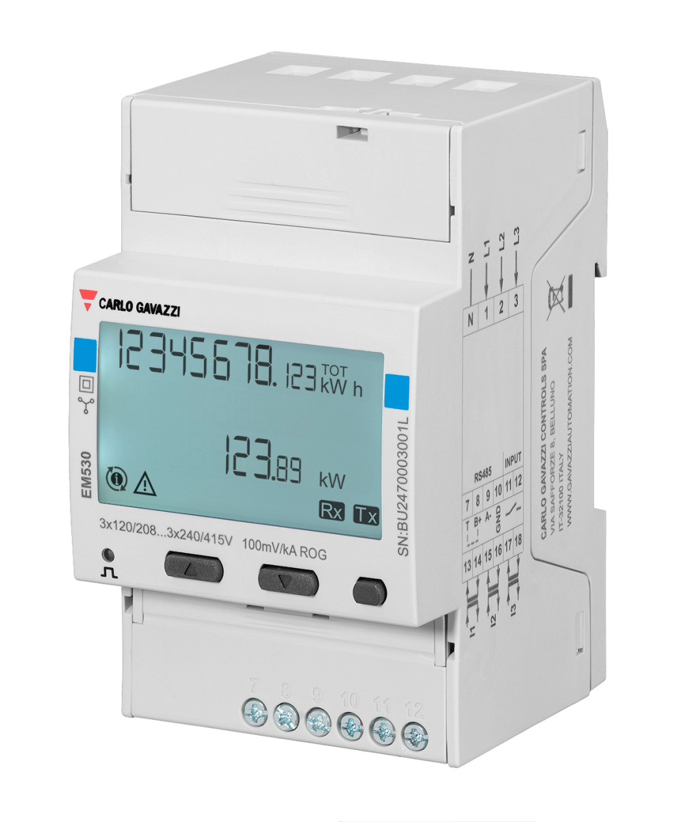 Carlo Gavazzi EM530 CG Energiemeter compact din-rail 3-F 400vac rogowski 100MV/1ka modbus