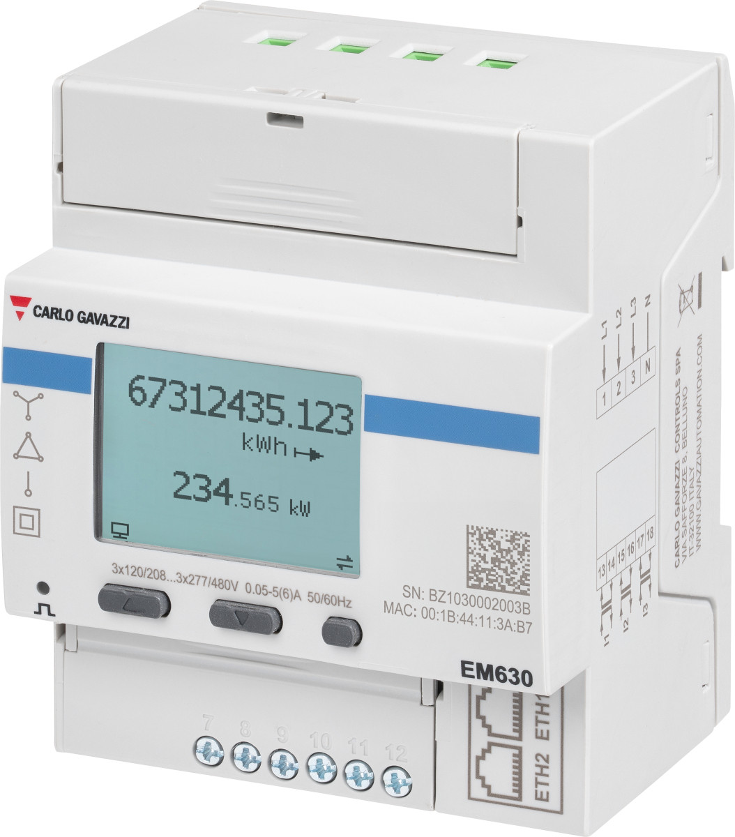 Carlo Gavazzi EM630B CG Energiem/analys 3-F din 230/400ac-5a 2xetht modbus TCP/ rest api