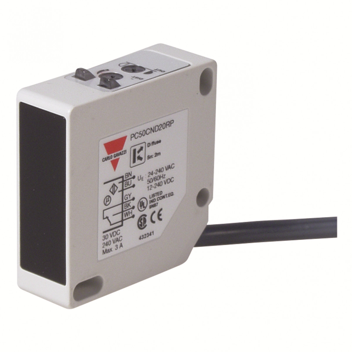 Carlo Gavazzi PC50 CG Fotocel ontvanger, kunststof,17x50x50mm, relais uitgang, 20M, cable