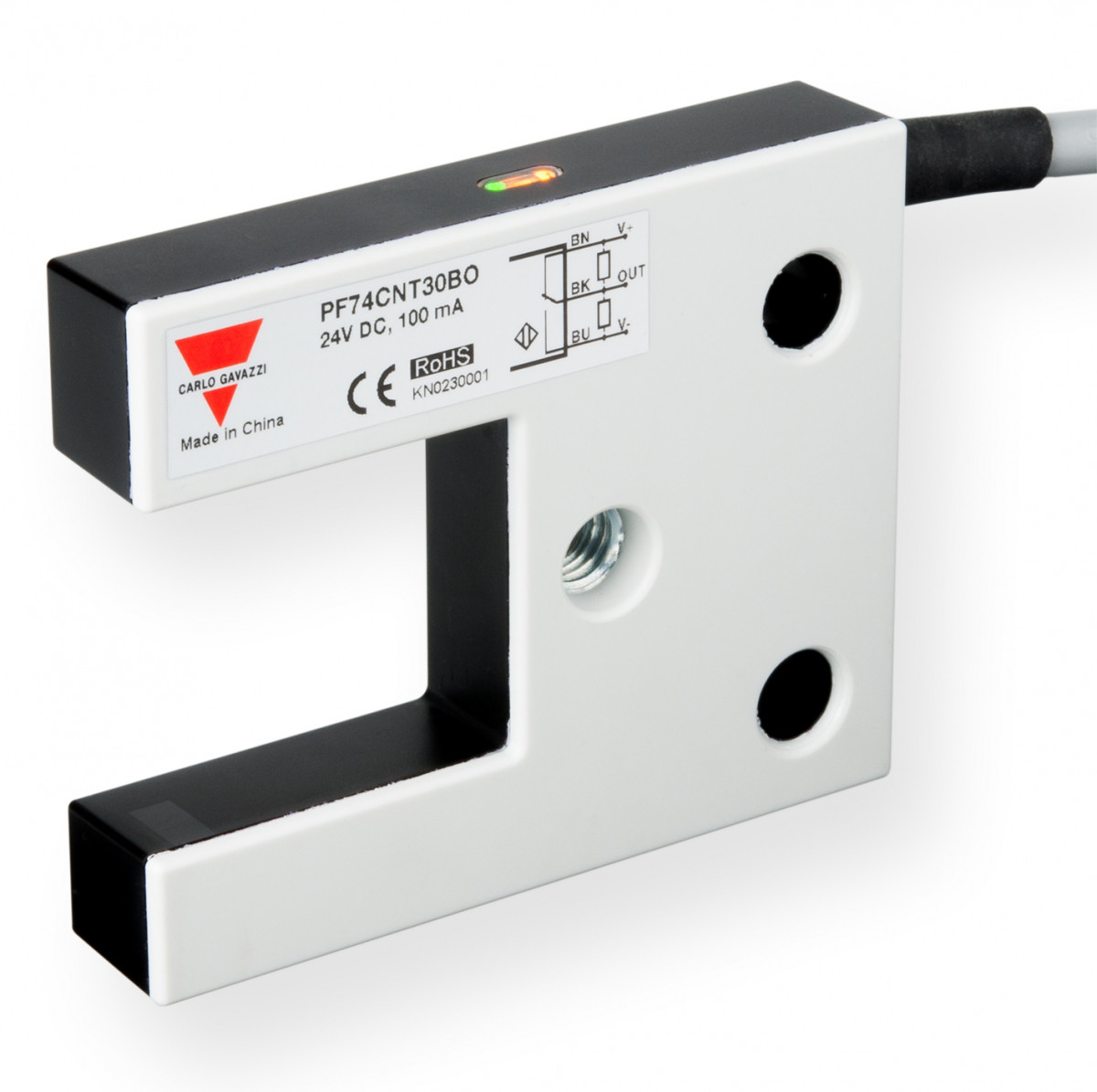 Carlo Gavazzi PF74 CG Fotocel vork spec voor liften, polycarb, slot=30mm, NPN/PNP-no, kab