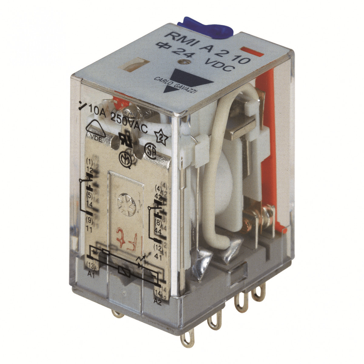 Carlo Gavazzi RMIA2 CG Industrieel midi relais 2PDT, 24VDC, 10a, led, testknop en vlag