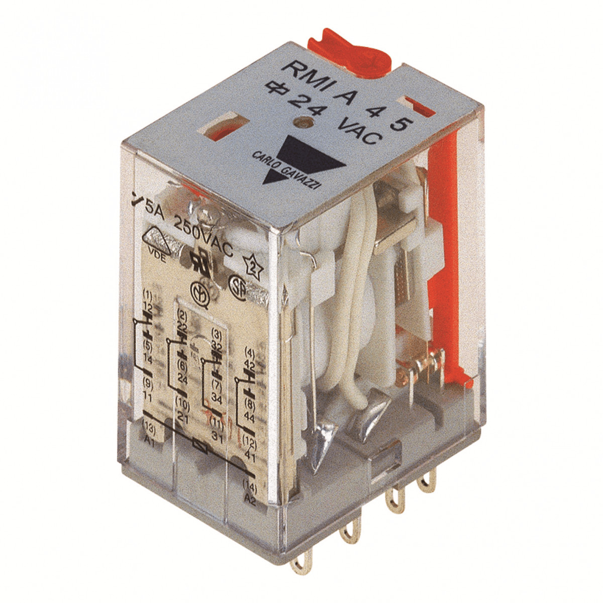 Carlo Gavazzi RMIA4 CG Industrieel midi relais 4PDT, 12vac, 5a, led, testknop en vlag