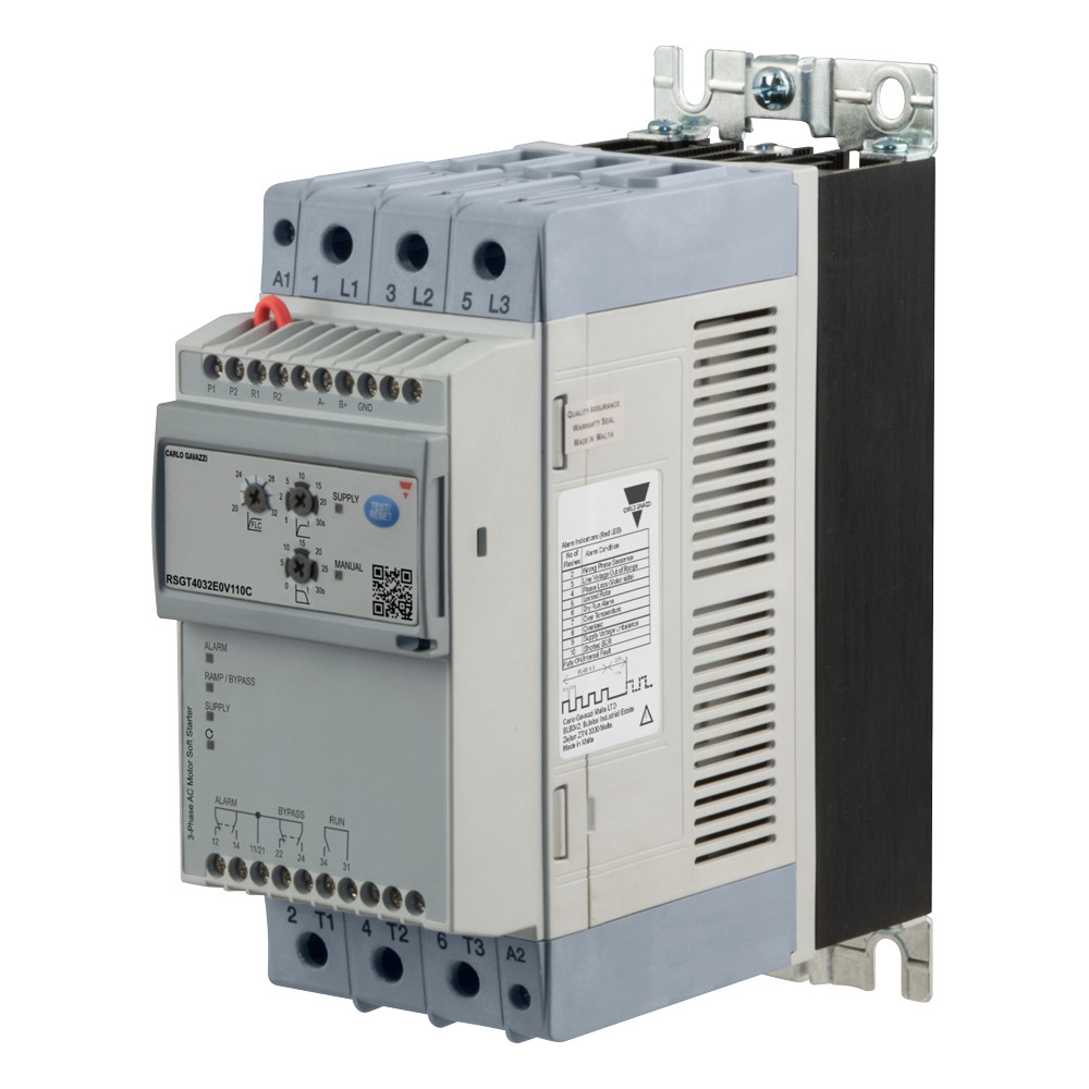 Carlo Gavazzi RSGT CG Soft-starter alg.auto 3-F 400vac 32a 24vac/VDC I/p+o/l+rly+modbus
