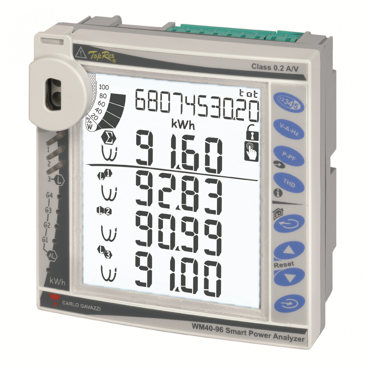 Carlo Gavazzi WM40AV CG Energm/analys mod BSC WM40 96x96mm 100/208vac-1(2)aac 100-240vac/DC