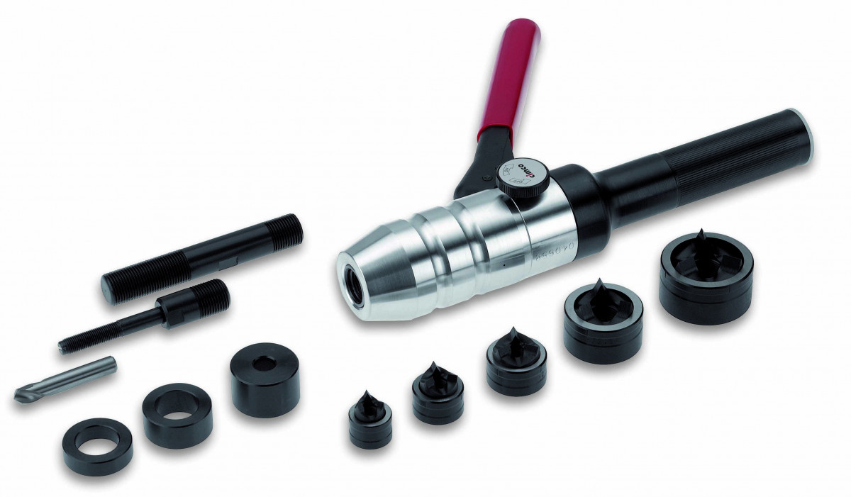 Cimco Gatenpons Diamant set, 12-delig incl. hydraulische handpons (recht)