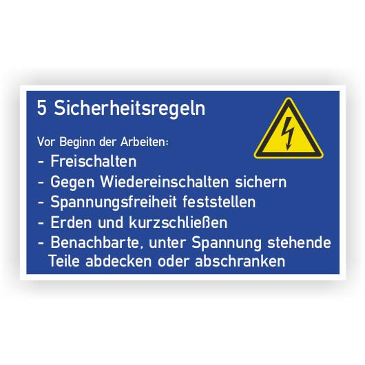 Cimco Gebodsbord "5 sicherheitsregeln"
