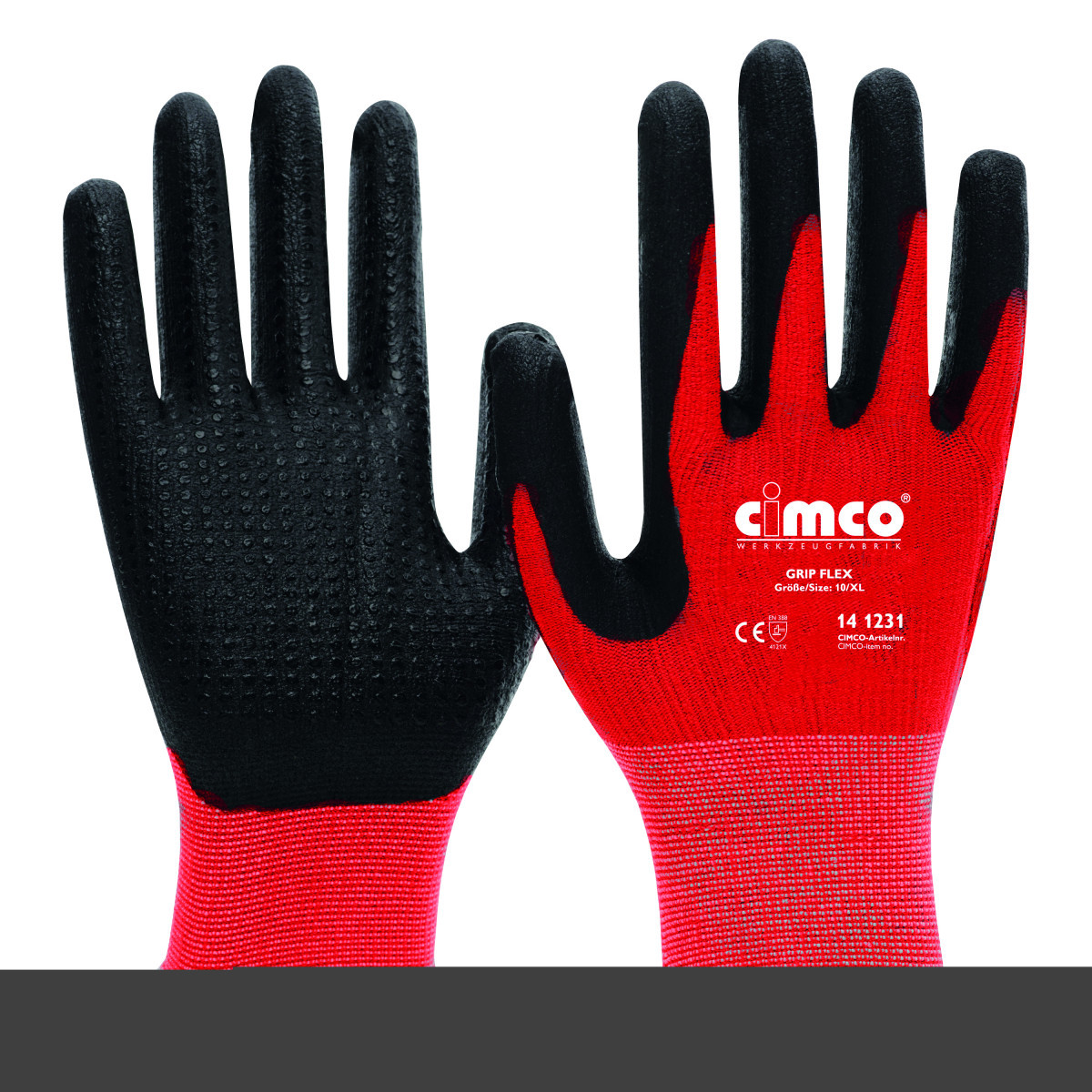 Cimco Werkhandschoenen Grip flex, zwart/rood, maat 8/M