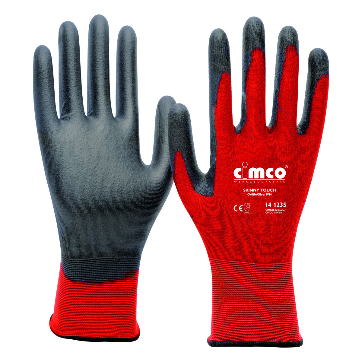 Cimco Werkhandschoenen Skinny touch, grijs/rood, maat 8/M